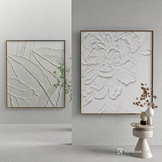 Textured Framed Wall Art With Leaf And Floral Patterns And Decorative Plants 3d model