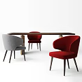 Modern Wooden Dining Table Set With Four Gray Upholstered Chairs And Solid Base 3d model