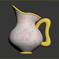 Pink Ceramic Pitcher With Floral Patterns And Gold Handle And Rim