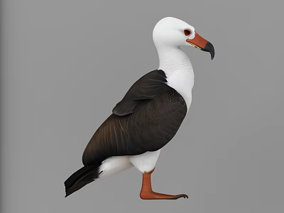 Elegant Aquatic Bird With White Head Black Wings Orange Beak And Legs Standing 3d model