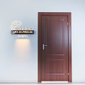 Home Interior With Dark Wooden Door And Illuminated Wall Sign Design
