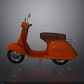 Red Vintage Scooter With Brown Leather Seat And Reflection On Dark Background
