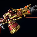 Ornate Dragon Shaped Cannon with Golden Decorations Flame Effects and Eastern Design Elements
