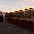 Homestay Building Terrace With Wooden Deck Glass Railing And Mountain View Outdoor Seating