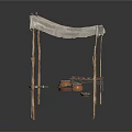 Traditional Market Stall Structure With Wooden Poles Canvas Roof And Clay Pots
