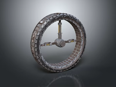 Cartoon Mechanical Wheel With Futuristic Design Featuring Grid Pattern And Metal Frame Structure 3d model