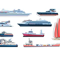 Various Types of Boats Including Cruise Ships Yachts Sailboats and Cargo Vessels