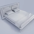 Modern Double Bed with Wooden Frame Gray Upholstered Headboard White Mattress and Gray Blanket