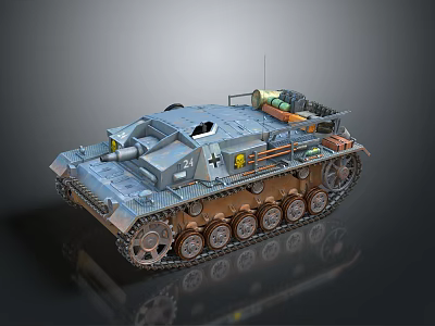 Military Armored Tank With Heavy Tracked Wheels And Front Main Cannon 3d model