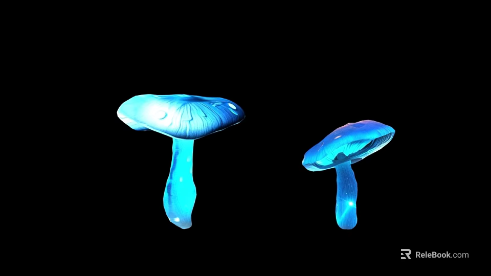 Vibrant Floral Display With Blue Glowing Mushrooms On Black Background 3d model 