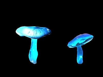 Vibrant Floral Display With Blue Glowing Mushrooms On Black Background 3d model