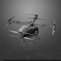 Smart Machine Drone 3D Model With Wireframe Structure Multiple Rotors And Stand