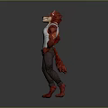 Anthropomorphic Wolf Creature Character In Red Costume White T-Shirt Black Graphic Dark Pants Red Footwear