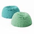 Soft Round Teal And Light Green Furry Poufs For Living Room Decor