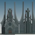 Gothic Style Building Exterior Wall With Tall Spires Pointed Tops And Intricate Decorations