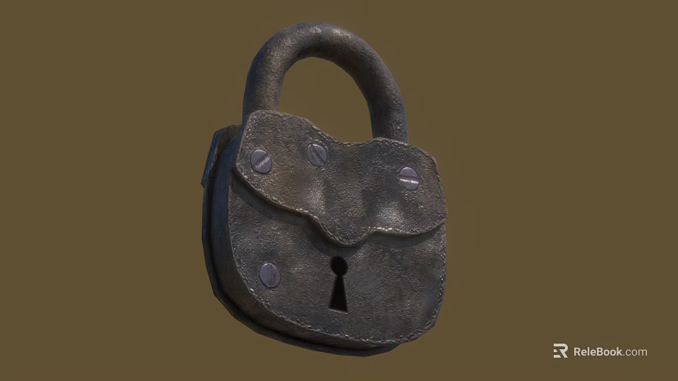Vintage Old Metal Padlock With Rusty Surface Rivets And Keyhole Design 3d model 