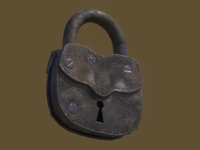 Vintage Old Metal Padlock With Rusty Surface Rivets And Keyhole Design 3d model
