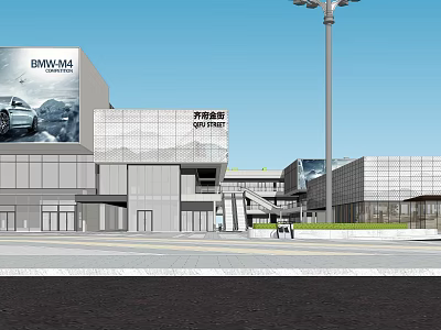 Modern Commercial Street With BMW M4 Billboard Kaiyuan Mall And Street Lamp 3d model