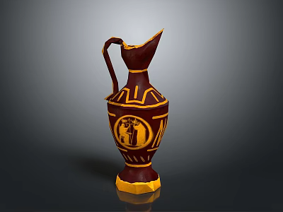 Artistic Ceramic Jug Sculpture With Carved Figures Geometric Patterns And Decorative Base 3d model