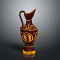 Artistic Ceramic Jug Sculpture With Carved Figures Geometric Patterns And Decorative Base