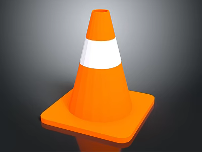 Orange Traffic Cone With White Stripes And Square Base Structure 3d model