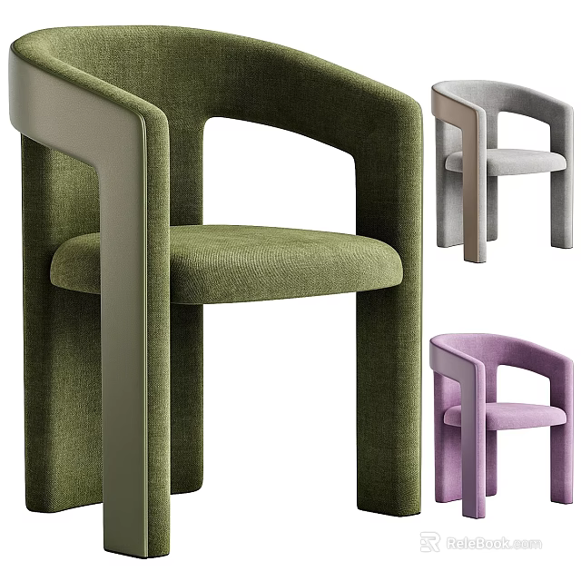 Modern Upholstered Stools With Armrests In Green Gray And Purple Colors 3d model 