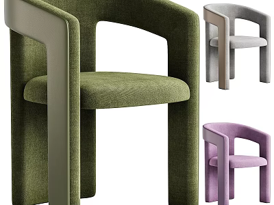 Modern Upholstered Stools With Armrests In Green Gray And Purple Colors 3d model