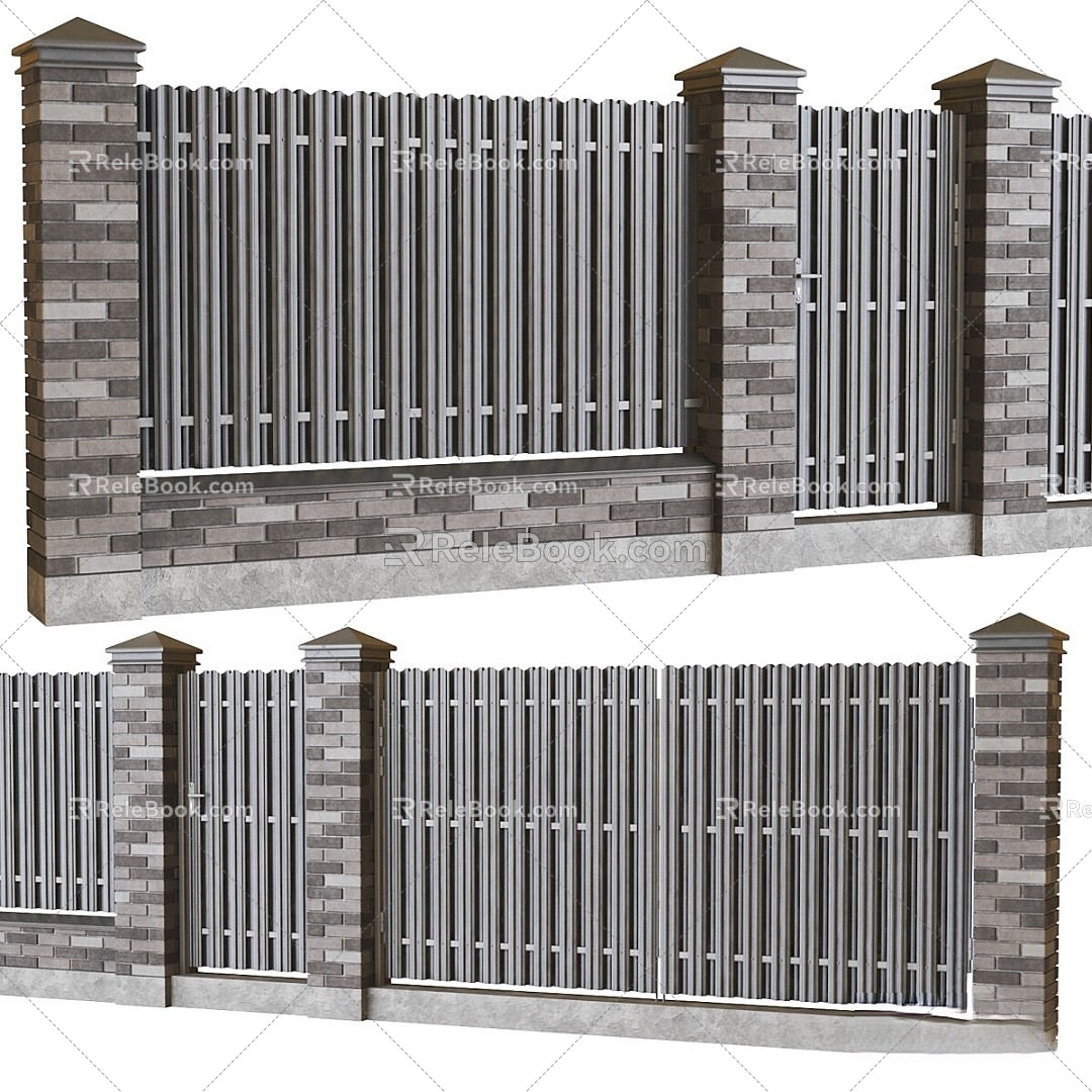 Modern partition fence brick European picket gate 3d model