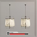 Two Pendant Lights with Metal Frame and White Lampshade Hanging on Gray Background