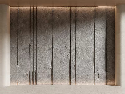 Gray Stone Sculptural Wall with Vertical Carved Texture and Ambient Lighting 3d model