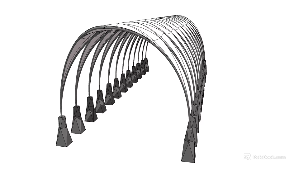 Garden Landscape Arched Structure With Multiple Curved Supports And Base Design 3d model