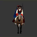 Man Riding White Horse Wearing Traditional Red Clothing With Black Hat And Bow