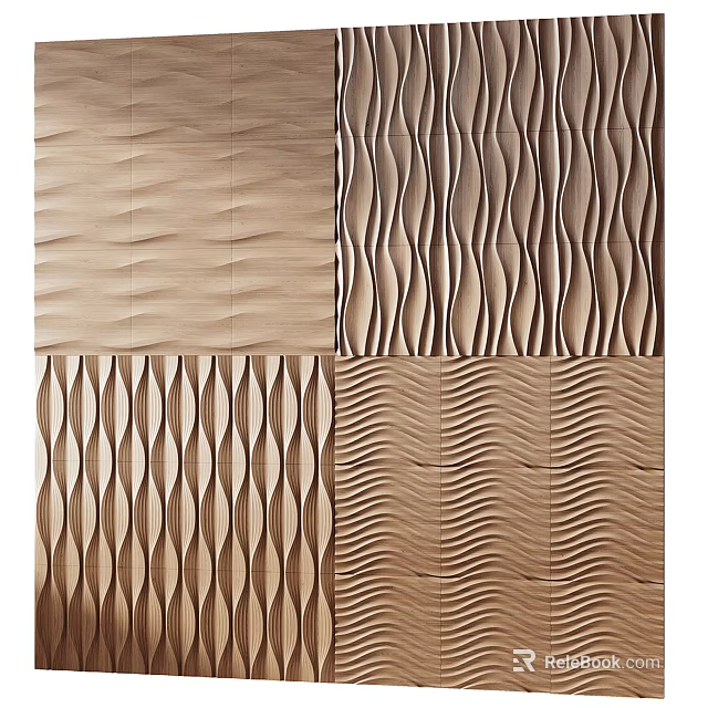 Wooden Wall Panels With Various Textured Patterns 3d model