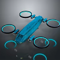 Futuristic Blue Flying Vehicle With Circular Propellers And Modern Aerodynamic Design