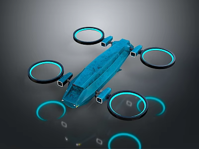Futuristic Blue Flying Vehicle With Circular Propellers And Modern Aerodynamic Design 3d model