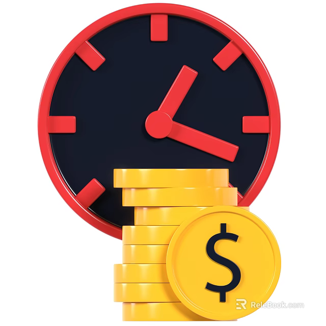 Decorative Ornament Set With Red Clock Yellow Coins And Dollar Sign 3d model 