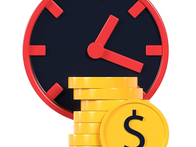 Decorative Ornament Set With Red Clock Yellow Coins And Dollar Sign 3d model