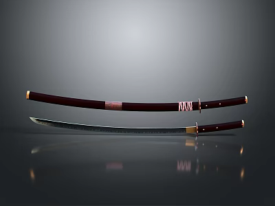 Traditional Japanese Katana Weapon with Wooden Scabbard and Sharp Metal Blade 3d model