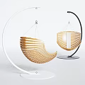 Modern Wooden Hanging Chairs With Slatted Design And White Black Stands