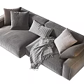Gray Two-Seater Fabric Sofa with Striped and Solid Cushions and Throw Blanket for Living Room