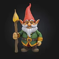 Whimsical Garden Gnome With Red Pointed Hat White Beard Green Coat And Torch