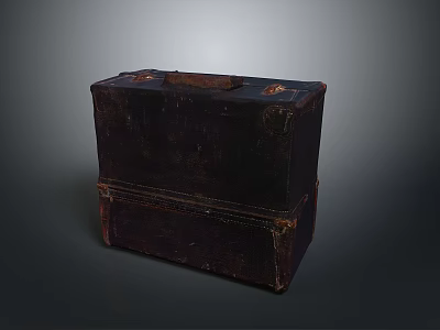 Dark Colored Vintage Leather Suitcase with Worn Surface and Metal Accents for Storage 3d model