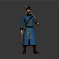 Traditional Man Wearing Blue Robe With Hat Beard Quiver And Long Stick