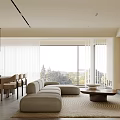 Modern Living And Dining Room Interior With Sofa Coffee Table And Large Windows