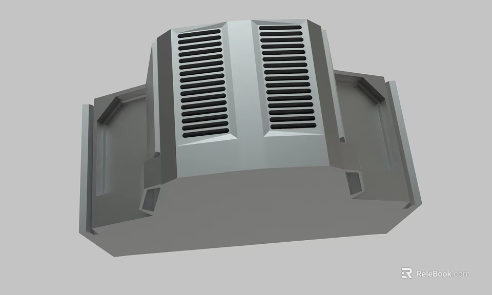 3D Rendered Gray Mechanical Component With Dual Vertical Grilles And Geometric Edges 3d model 