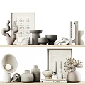 Minimalist Decorative Ornament Set With Ceramic Vases Sculptures Framed Art Books And Bowl