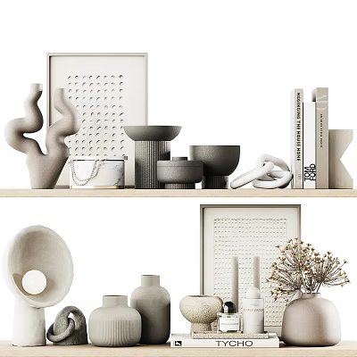 Minimalist Decorative Ornament Set With Ceramic Vases Sculptures Framed Art Books And Bowl 3d model