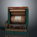 Vintage Industrial Press Machine With Green Frame Brown Rollers Red Label And White Material