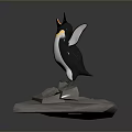 3D Penguin Model With Black White Body Yellow Neck Red Beak On Ice Like Base