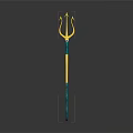 Golden Blue Trident Weapon Design With Ornate Prongs And Decorative Shaft